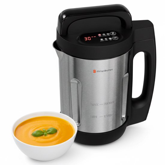 KitchenBrothers Soepmaker - 2L - 5 Programma's - PFAS & BPA-vrij - Timer Display - Blender - RVS/Zwart van KitchenBrothers