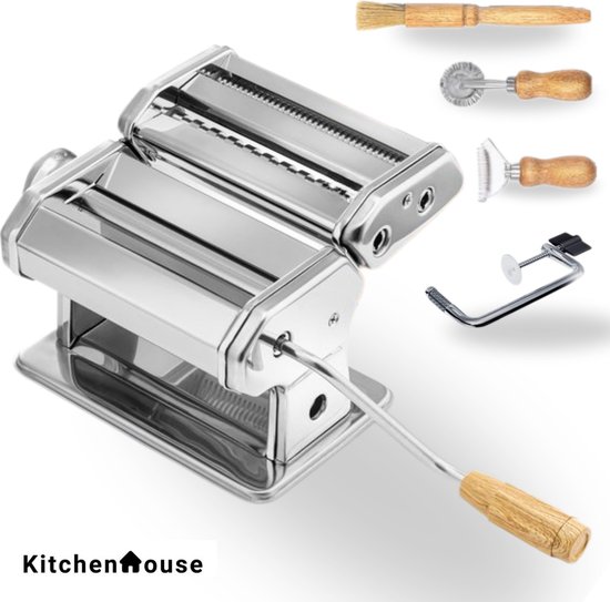 KitchenHouse - Pastamachine set - Pastamaker - Verwisselbare kop - Inclusief Pasta Tools - RVS - Pasta - Keukengerei - Spaghetti Machine - van KitchenHouse