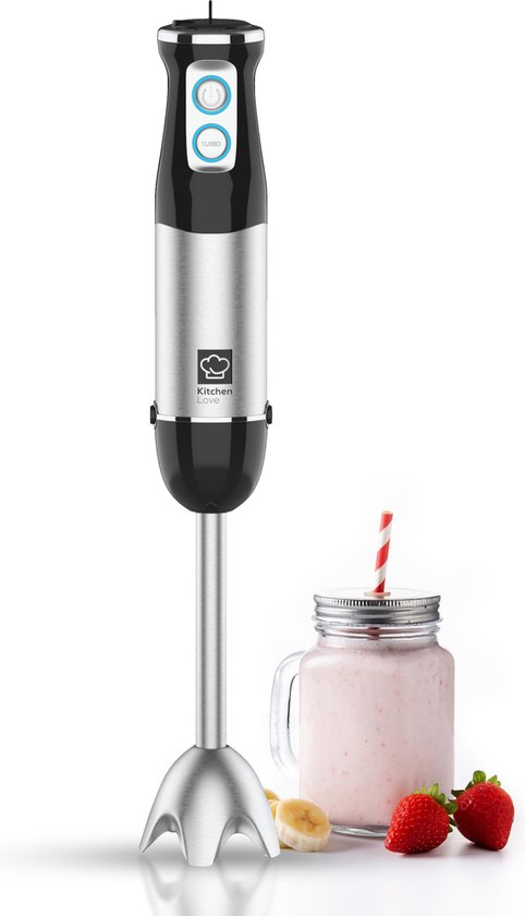KitchenLove Staafmixer - 800W - 6 Snelheden + Turbo - Zwart/RVS van KitchenLove