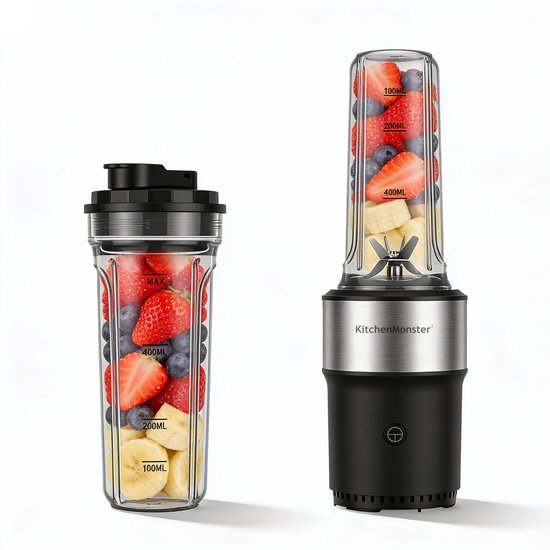 KitchenMonster Blender 900W - Smoothie Maker met 2 Draagbare Bekers To Go van Merkloos