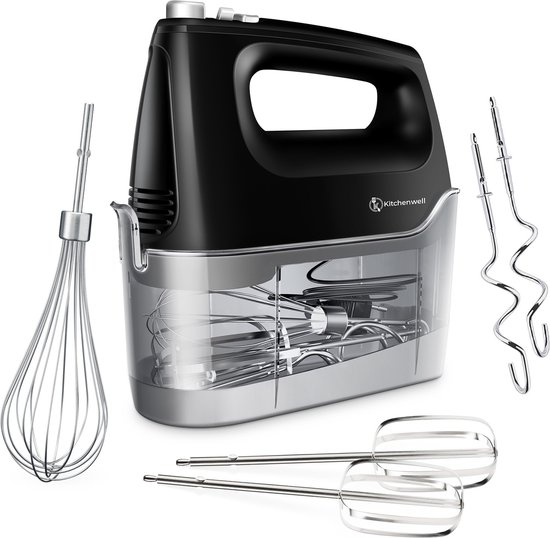 Kitchenwell Handmixer - 6 snelheden en turbofunctie - 400W - Kloppers & Deeghaken & Garde - Incl. opbergdoos van Kitchenwell