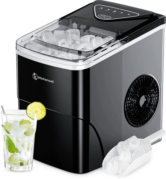 Kitchenwell IJsblokjesmachine – 2L - IJsblokjesmaker met IJsschep – 12kg/24 uur – Zelfreinigingsfunctie - Zwart van Kitchenwell