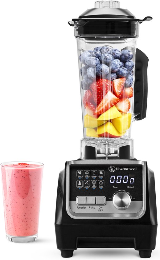 Kitchenwell Power Blender - 2000W - 2L - Smoothie Maker - IJscrusher - 9 Standen - RVS/Zwart van Kitchenwell