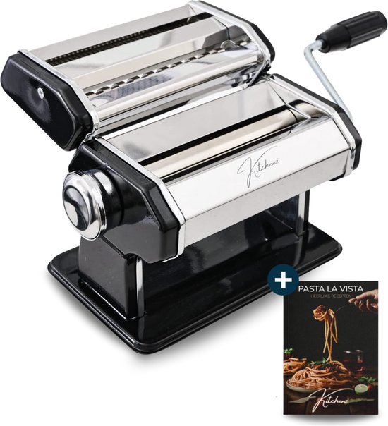 Kitchenz® Pastamachine Zwart - Pastamaker - Pasta Starterset - Spaghetti machine - Pasta Roller ook voor: Ravioli, Lasagne, Spätzle etc. - Incl. Receptenboek van Kitchenz®