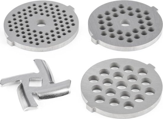 Klarstein 4-Delig Gatenschijfset, 3-4,5-7 mm, Vervangend Kruismes, voor de Vleesmolen van de Lucia Keukenmachines, Roestvrij, Vaatwasserbestendig, Totaalgewicht ca. 130 g