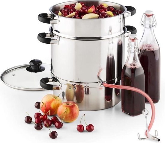 Klarstein Applebee - Elektrische stoomvruchtensapcentrifuge, roestvrijstalen vruchtensapcentrifuge, verwarmingselement van 1500 W, geïntegreerd 1500 W, inhoud 8 l, Ø 25 cm, Cool-Touch-handgrepen, incl. accessoires, zilver