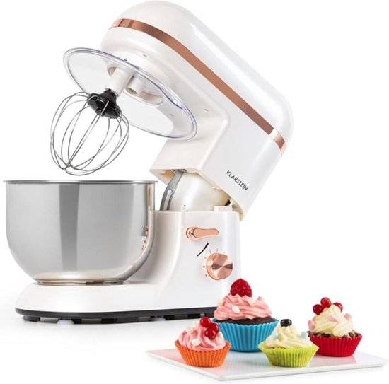 Klarstein Bella Elegance Keukenmachine - Deeghaak, Kneedhaak En Garde - 2000 W - 6 Vermogensstanden Plus Pulsefunctie - 5 Liter Roestvrijstalen Kom - Behuizing: BAS Kunststof - Anti-Slip Voetjes - Oververhittingsbeveiliging - Spatbescherming - Wit van Klarstein