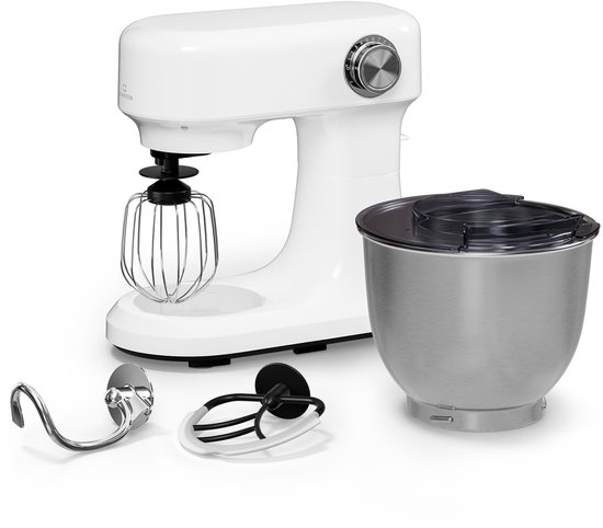 Klarstein Bella Evo 1500W keukenrobot – 5 liter roestvrijstalen kom, 12 snelheden, planetaire mixfunctie, pulsefunctie, deeghaak, klopper en garde, keukenrobot voor bakken, wit van Merkloos