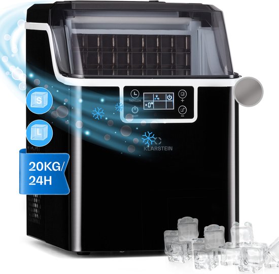 Klarstein Chios Ijsblokjesmachine - ca. 20 Kg/24H - Ijsblokjes in maten S & L - LCD-Display - Watertank: 3,2 Liter - Uitneembaar ijsreservoir - Timerfunctie - Auto-clean functie - Zwart van Klarstein