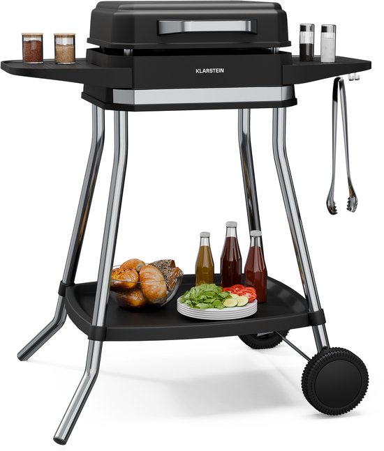 Klarstein Gatsby elektrische grill 3050 W - Binnen & Buiten, Rookvrij EasyGrill concept, Grillplaat met antiaanbaklaag, Tot 240 °C, Stand met zijtafels van Klarstein