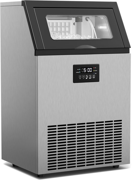 Klarstein Glacial IJsblokjesmachine – 55 kg/24 u, 15 kg reservoir, LED-display, zelfreinigend, roestvrij staal, professioneel gebruik, 55 ijsblokjes per 8–18 min, kijkvenster, timer, robuust design van Klarstein