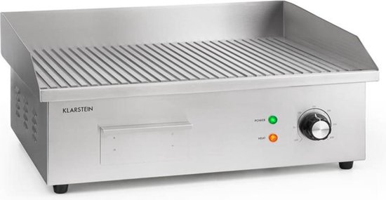 Klarstein Grillmeile 3000R Pro - elektrische bbq - 3000W,5x35 cm - Geribbeld - Zilver - 22 kg - voor Horeca - LED Thermostaat Energiezuinig - Tafelgrill - Indoor Grill - Tischgrill - Elektrische Grill - voor Snackbar - voor Foodtruck