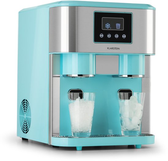 Klarstein ijsblokjesmachine klein, 1,8L ijsblokjesmaker, ijsblokjesmachine voor Crushed en Bullet ijs, snelle Mini ijsblokjesmachine, reiniging, ijsblokjesmaker voor 15kg/24h - IJsmachine - 120 cm - voor Bar voor Thuis - Touch Crushed Ice