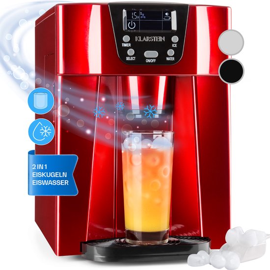 Klarstein ijsblokjesmachine klein, 2 L ijsblokjesmaker & waterdispenser, ijsblokjesmachine voor 12 kg grote en Kleine ijsblokjes, Mini ijsblokjesmachine, ijsblokjesmaker met Alarm - voor Bar voor Feest - Touch LED - Zwart - Ice Maker