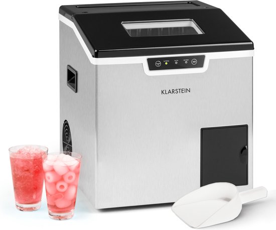 Klarstein IJsblokjesmachine klein, 3 L IJsblokjesmaker, Tot 20 kg IJs per 24 uur, Mini IJsblokjesmachine, Middelgrote IJsblokjes, Zelfreinigend,9L 40 cm - voor Bar voor Thuis - LED IJsschep RVS - RVS - Ice Maker - Ice Cube Maker
