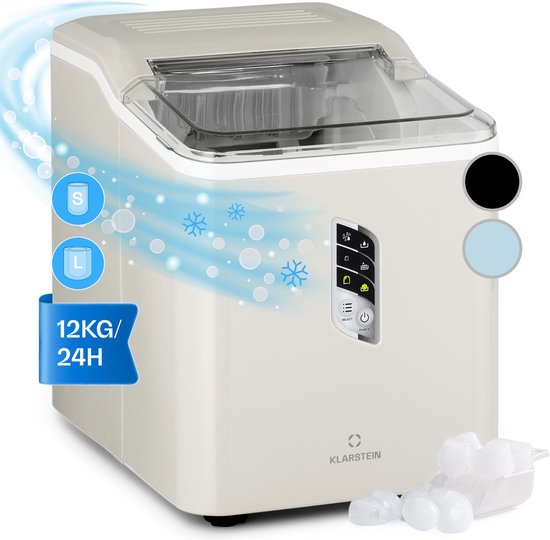 Klarstein ijsblokjesmachine voor thuis, kamperen en catering; snelle mini-ijsblokjesmachine, professionele ijsmaker voor grote en kleine heldere ijsblokjes; zelfreinigend met een ijsblokjesreservoir van 1,5 liter, 12 kg/24 uur - Ice Cube Maker