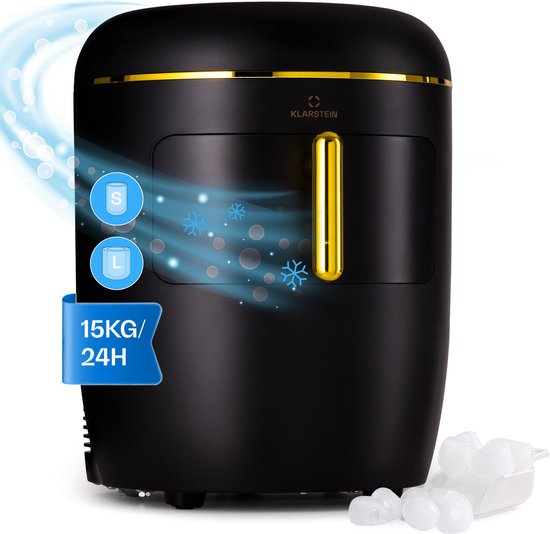 Klarstein ijsblokjesmachine voor thuis, kamperen en catering; snelle mini-ijsblokjesmachine; professionele ijsmaker voor grote en kleine heldere ijsblokjes; zelfreinigend met een ijsblokjesreservoir van 2,3 liter; 15 kg/24 uur - voor Bar voor Feest