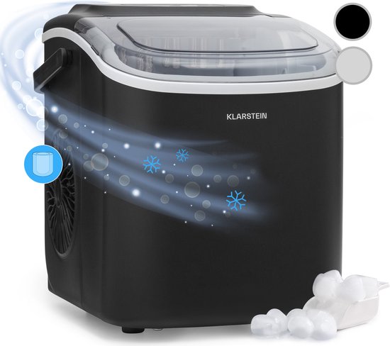 Klarstein Ijsblokjesmachine Voor Thuis - Kamperen - Gastronomie - Snelle Mini Ijsblokjesmachine - Klein - Professionele Ijsmaker Voor Grote En Kleine Ijsblokjes - Zelfreinigend - 1 -3 Liter Watertank - 12 Kg Ijs In 24 Uur - Zwart van Klarstein