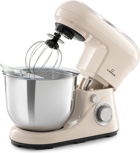 Klarstein Knetmaschine Küchenmaschine zum Backen, 1300W Teigmaschine Klein, 6 Stufen, Schneebesen Rühr & Knethaken, 5L Schüssel, Planetenrührwerk, Rührmaschine met Mixer, Küchenmaschinen voor Brotteig – geschikt voor thuisfitness en sportschoolgebrui van Merkloos