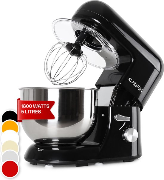 Klarstein Küchenmaschine, Knetmaschine mit 5L Schüssel, 2000W Profi Küchenmaschine mit Knethaken und Schneebesen, Universal Küchenmaschine mit 6 Stufen, Teigmaschine zum Rühren, Kneten und Aufschlagen van Merkloos