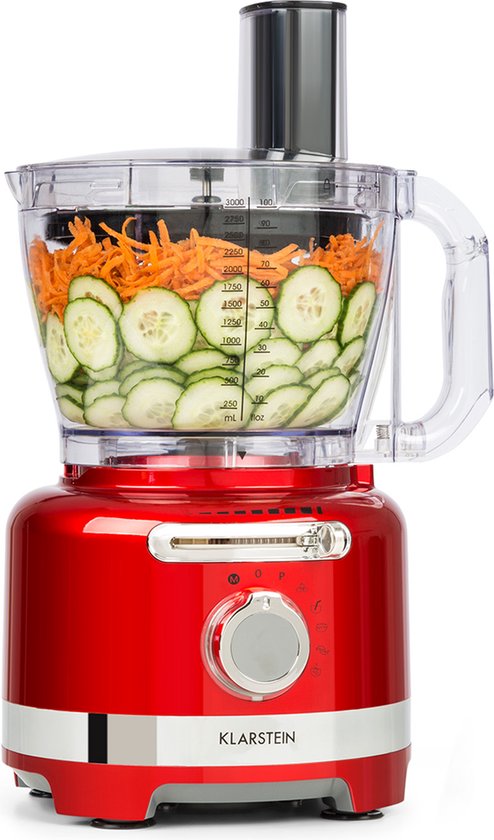 Klarstein Luca - Multifunctionele Mixer - 1000 W - 3 Snelheden - 3 Liter - 6 Modi - Food Processor - Mixen, Roeren, Hakken, Persen, Snijden, Emulgeren - Volledige Controle - Compact Systeem - Afwasmachinebestendige Onderdelen - Rood van Klarstein
