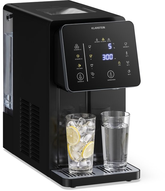 Klarstein NeoChill ijsblokjesmachine & waterdispenser – 3,5 L, 12 kg ijs/24 uur, heet, warm en koud water, kogelijs, touchscreen, kinderslot