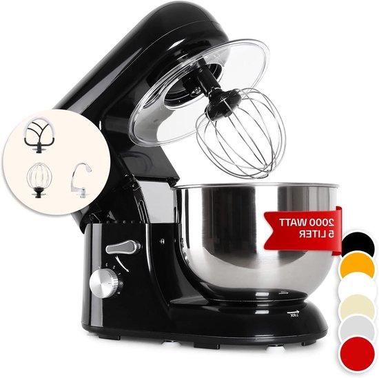 Klarstein TK2-Mix8-B Bella Nera Food Processor Stirrer (1200 Watt, 5.2 Litre Mixing Bowl, 6-Stage Speed) Black van Merkloos