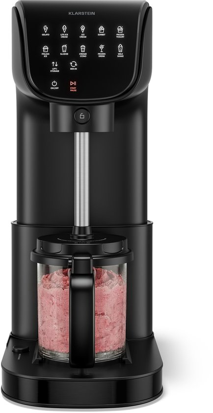 Klarstein Velaire Ice Cream Maker – 500 W ijsmachine, 3 × 0,6 L container (1,8 L totaal), 10 programma's, touch display, frozen yogurt & sorbet van Merkloos