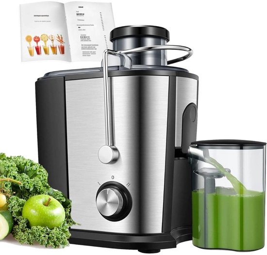 Klarven® Slowjuicer - Krachtige 800 W motor, 2 snelheden - Ruime vulopening, druppelvrij en snel schoon - Zilver B 15 x D 5 x H 20 cm