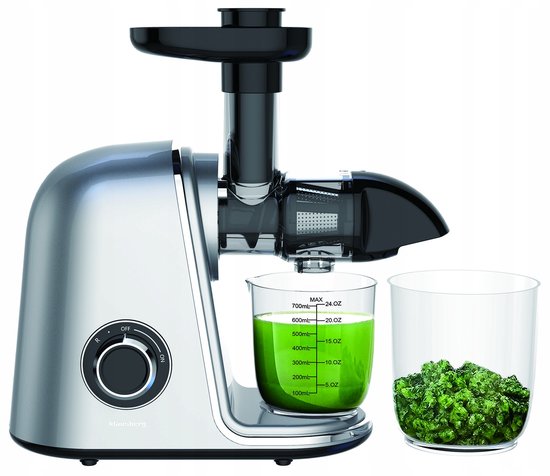 Klausberg KB-7868 Slow Juicer – 150W | Cold Press | Groenten en Fruitpers – Met Pulpreservoir | Grijs | Stille Horizontale Juicer met 7-Traps Perssysteem van Klausberg