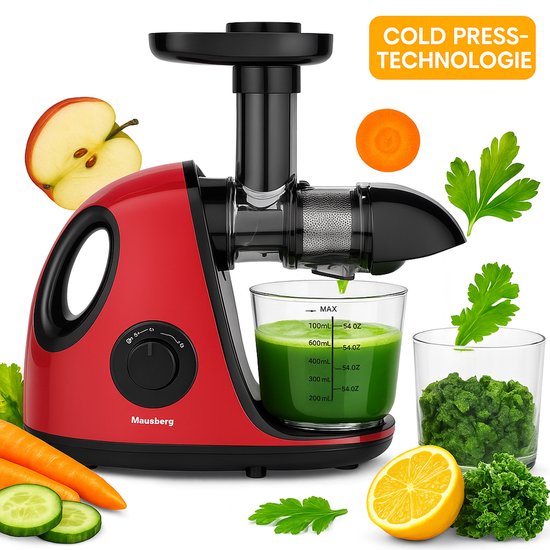 Klausberg Slow Juicer KB-7865 met pulpreservoir – 150W | Stille Juicer voor Groente, Fruit & Kruiden – BPA-vrij – Kersenrood - 700ml van Klausberg