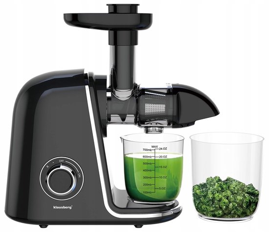 Klausberg Slow Juicer KB-7866 – 150W | Cold Press | Stille Juicer - Groenten en Fruitpers – Met Pulpreservoir - Zwart met Zilveren Accenten van Klausberg