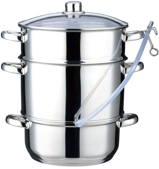 Klausberg Stoomsapcentrifuge - Steam Juicer voor Fruit & Groenten - Inductie Geschikt - Sapmaker met Slang - 8L - RVS - Ø26cm - Zilver van Merkloos