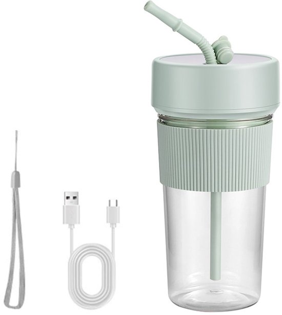 Kleine draagbare elektrische sapcentrifuge met rietje, oplaadbare fruitblender, mini-sapcentrifuge voor binnen en buiten (groen) van Merkloos