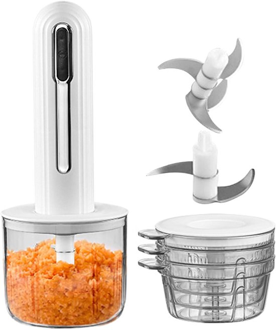 Kleine Elektrische Hakker - Keukenmachine Knoflook - Snel Ingrediënten Snijden - USB-oplaadbaar Draadloos - 400 ml - Wit