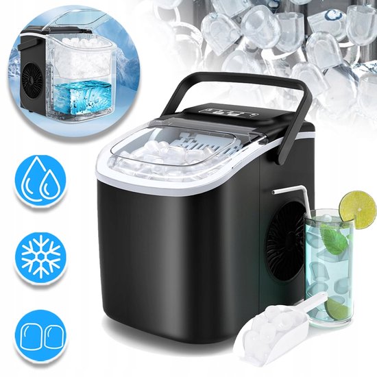 Kleine Ijsblokjesmachine - Zelfreinigende Ijsmaker - 2 Ijsblokjesformaten - 9 Ijsblokjes Klaar In 6 Minuten - Geluidsarm, Transparant Deksel, Gebruiksvriendelijk Bedieningspaneel, Automatische Uitschakelsensor - Geschikt Voor Kantoor, Bar En Feestjes