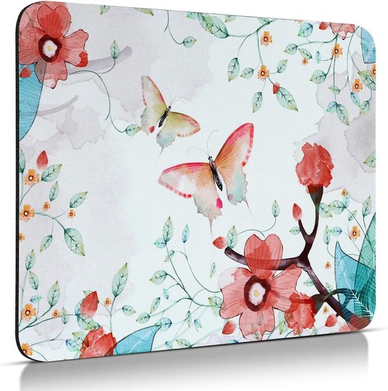 Kleine Muismat met Vlinder en Bloemenmotief - Perfect voor Meisjes, 240 x 200 mm, Desk Accessoire, Gaming Muismat, Kantoorbenodigdheden van Merkloos
