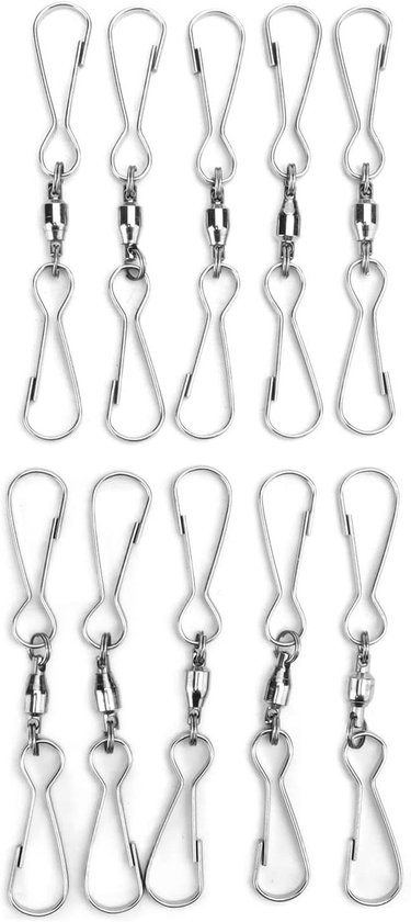 Kleine roestvrijstalen ophanghaken, 360° roterende haak voor windgongen en vogelvoeder, 10 stuks zilver van Merkloos