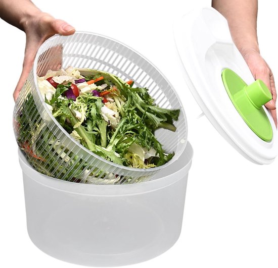Kleine slacentrifuge - Fruitspinner groente - Salade bereiden - Dubbellaags ontwerp - 22 x 22 x 17 cm - Groen