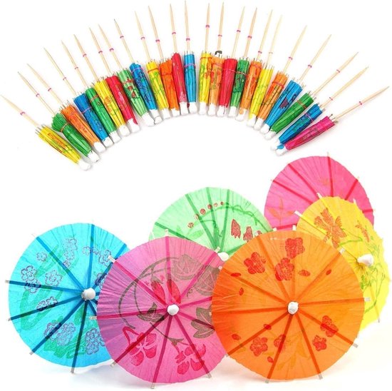 Kleurrijke Cocktail Paraplu's en Roerstaafjes voor Feestelijke Drankjes en Bar Decoratie, 50 Stuks voor Cocktailparty's en Fruitkommen van Merkloos