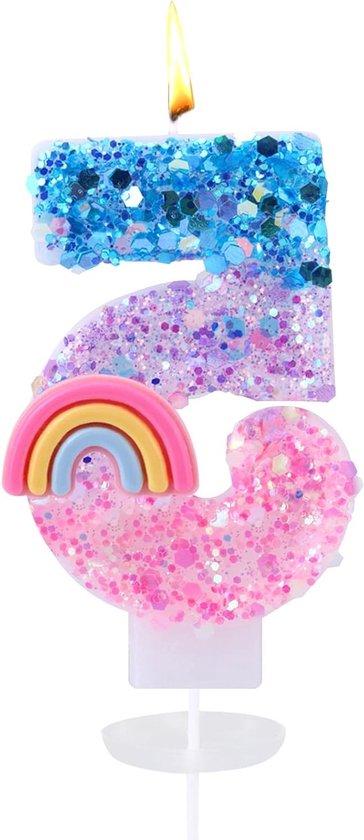Kleurrijke Regenboog Verjaardagskaarsen, Nummer 5 Kaarsen voor Macaron Taarten en Cupcake Decoraties voor Feestjes en Thema Parties van Merkloos