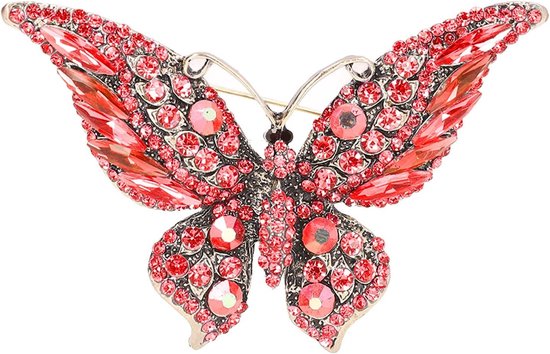 Kleurrijke Vlinder Broche met Kristallen Waterdruppels en Rode Edelstenen voor Dames en Meisjes, Perfect als Cadeau en Accessoire van Merkloos