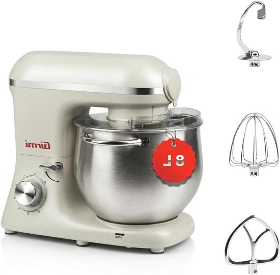 Kneedmachine - Keukenmachine Planetaire Mixer - Brooddeeg Maken - Grote 8L Kom - 8 Liter - Beige