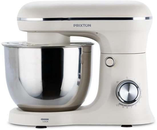 Kneedmachine voor Bakwaren, Vermogen 1500 W, 10 Snelheden, 5 liter Roestvrijstalen Kom, 3 accessoires, Transparant Deksel, Kleur Wit