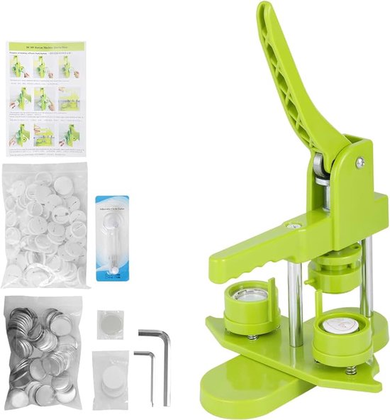 Knoopmachine met 100 stuks voor knopen, badgepers, handmatige stansset van kunststof voor badge met complete accessoires voor hobbygeschenken (25 mm)