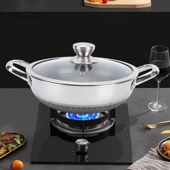 Koekenpan RVS - Koekepan Grillpan - Gezond Bakken - Dubbelzijdige Honingraat - 30 cm - Zilver