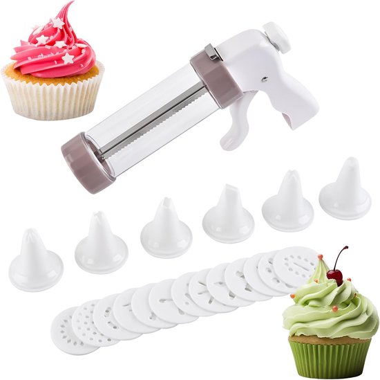 Koekjespers - Koekjesmachine Bakapparaat - Zelf Koekjes Maken - Met 13 Schijven - 22 x 14.5 cm - Wit