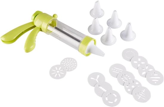 Koekjespers Set - Deegspuit Decoreren - Bakken Thuis - Inclusief Recepten - 25 x 16 x 6 cm - Groen