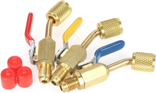 Koelmiddel afsluit kranen 3 stuks 1/4-1/4 voor service aan een airco van KOEL