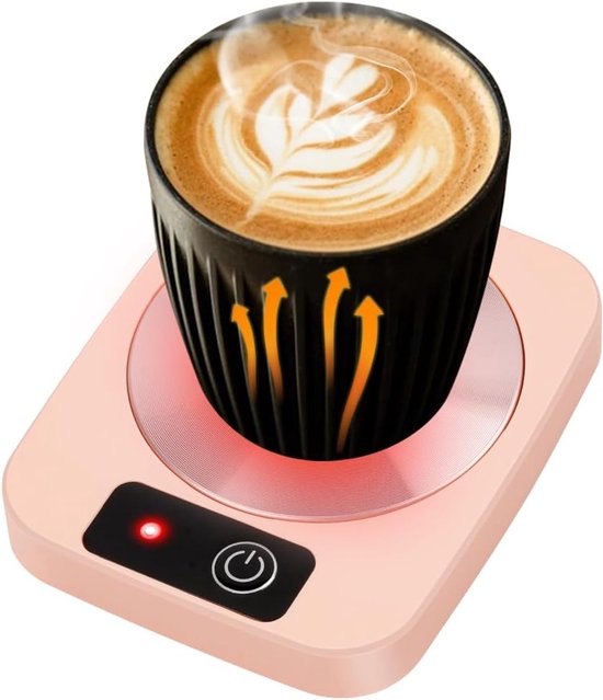 Koffiekopwarmer, elektrische koffiewarmer, slimme kopjeswarmer, theewarmer met aluminium metalen plaat, kantoorgadgets, drankwarmer voor koffie, cacao, melk, cadeau voor collega's en vrienden - roze